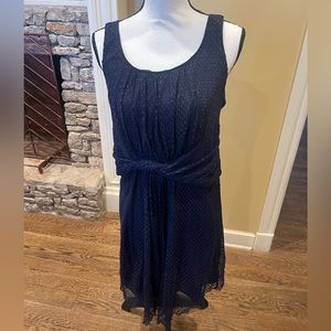 MSSP max studio specialty navy blue Swiss dot lace overlay tank mini dress s L